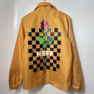 Neff Jacket Rose Checkerboard Mustard Yellow Snap Windbreaker Coach Skater Small
